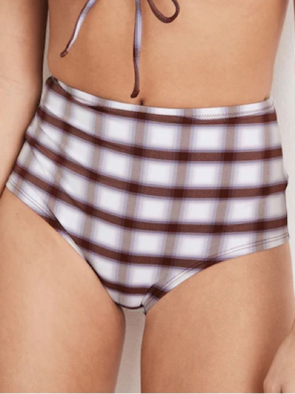 Madewell High Rise High Waist Bikini Bottom Swim Purple Plaid NWT Small